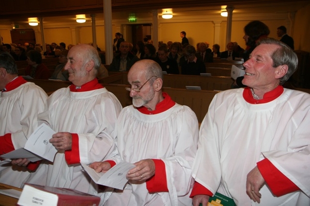 (left to right) Sydney Conneff, Ian Poulton and Bruce Watchorn, all members of the All Saint's Choir, Blackrock at the ordination of the Revd Ruth Elmes to the Priesthood in St Brigid's Church, Stillorgan.