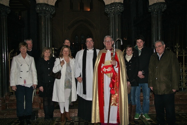 The Revd J P Kavanagh, Rector of Kells Priory, pictured with members of his family and the Most Revd Dr John Neill, Archbishop of Dublin, at his commissioning as the new DIT Chaplain in Christ Church Cathedral. 