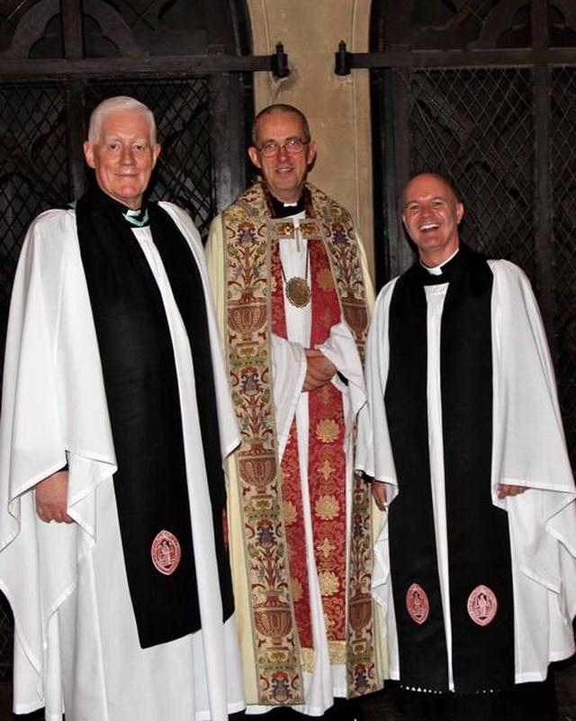 Canon Treasurer Robert Deane, Dean Dermot Dunne and Canon David Gillespie are pictured following their service of installation at Christ Church Cathedral, Dublin. 