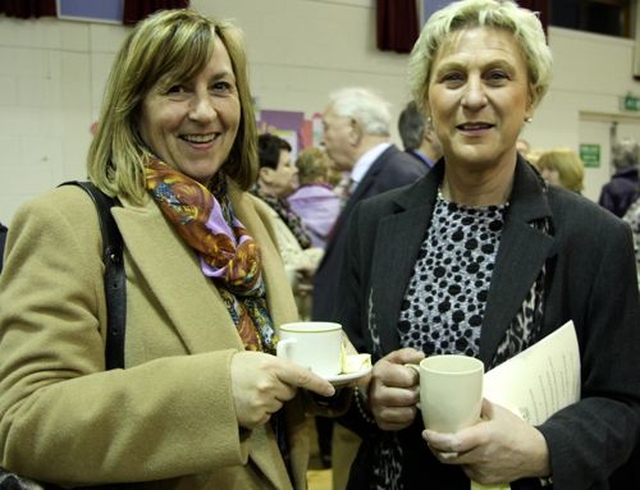 Dublin and Glendalough Diocesan Secretary, Sylvia Heggie and Deputy Diocesan Secretary, Jennifer Byrne, at the reception following the service of institution of the Revd Arthur Young as the new rector of Kill O’ The Grange Parish.