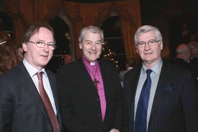 The Most Revd Dr Michael Jackson, archbishop of Dublin & Glendalough with Michael and Philip Sheppard at the launch of the Christ Church auction catalogue in the Shelbourne Hotel on Monday 12 December 2011.