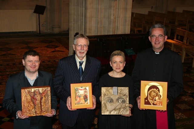 Pictured left to right at the launch of Icons in Transformation, an exhibition of the work of Ludmila Pawlowska and traditional Russian Icons are (left to right) Aonghus Dwane (Christ Church Cathedral Cultural Committee), Des Campbell (Christ Church Cathedral), Ludmila Pawlowska, artist and the Dean of Christ Church Cathedral, the Very Revd Dermot Dunne. The exhibition will be open to the public from 11 June to 19 July.