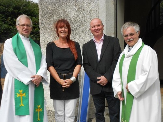 Canon John Clarke, Bernadette Glover, Alan Fox, (church wardens) and the Revd Ken Rue at his introduction to Killiskey Parish.