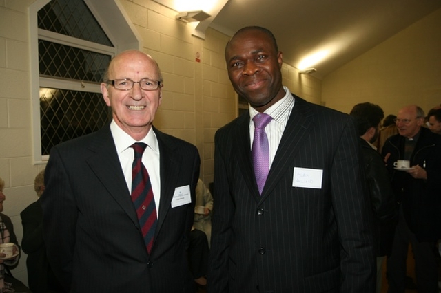 Frank Robinson (left) and Alex Alino at the reception following the institution of the Revd Paul Houston as Rector of Castleknock and Mulhuddart with Clonsilla. 