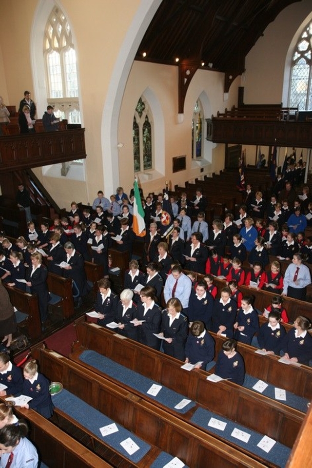 The procession of the colours at the Girls Brigade Annual Carol Service in Taney Parish.