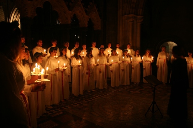 The Full Adolf Fredrik's youth Choir from Stockholm performing for Sankta Lucia in Christ Church Cathedral.