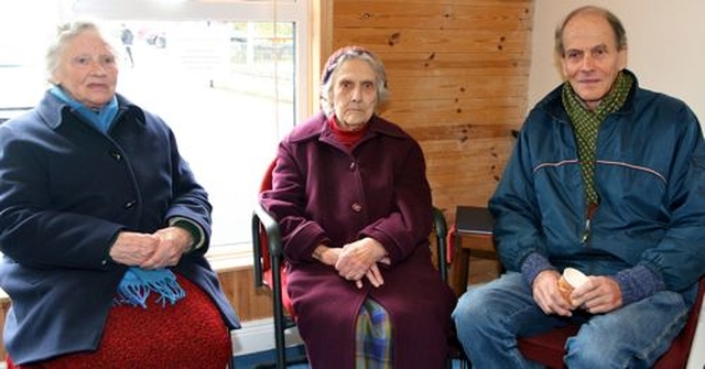 Vera Johnston, Violet Stuart and John Lankaster at the coffee morning in The Hub in Ashford which raised funds for the Tiglin rehabilitation centre which provides a 16 month course for men and women of any age wishing to overcome addiction. 