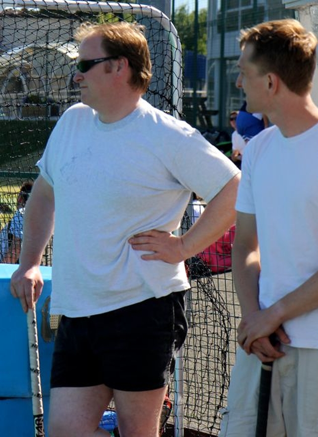 The Rector of Dalkey, the Revd Bruce Hayes, prepared to be subbed on for his team at the Diocesan Inter Parish Hockey Tournament in St Andrew’s College, Dublin, on June 9.