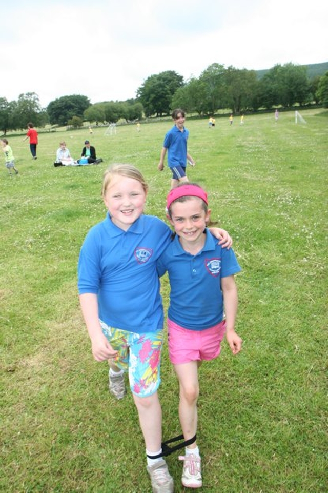 Limbering up for the three legged race at the West Glendalough school sports day in Donaghmore.