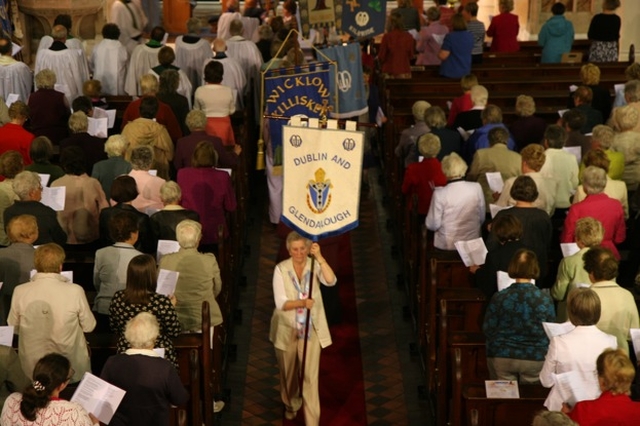 The procession of the banners at the close of the Dublin and Glendalough Diocesan Mothers’ Union service in Zion Parish, Rathgar.