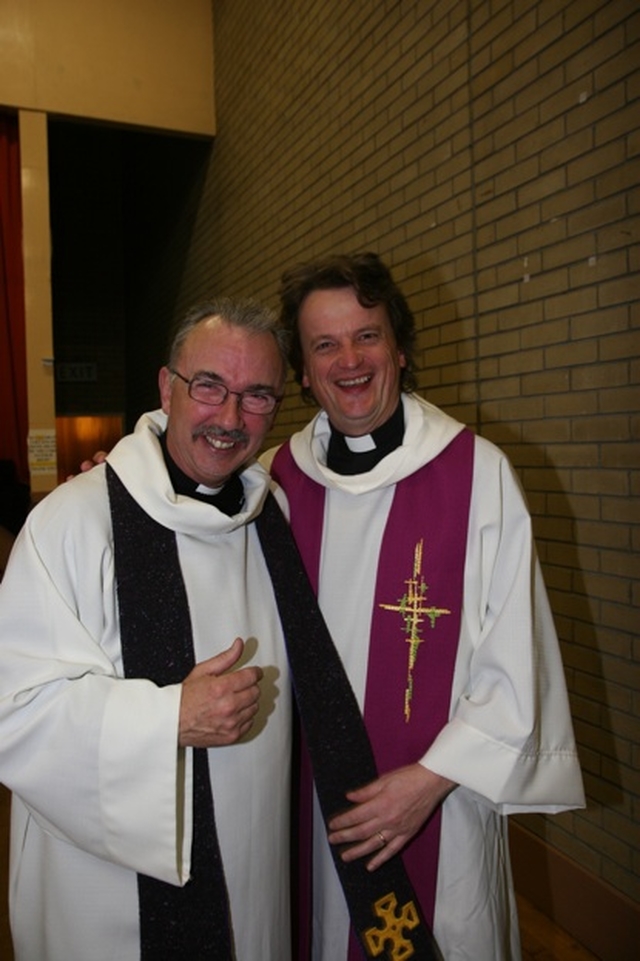 The Revd Ian Gallagher, Rector of Stillorgan and Blackrock and the Revd Gary Dowd, Rector of Glenageary at the Institution of the Revd David Gillespie as Vicar of St Ann's with St Mark's and St Stephen's.