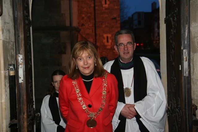 Pictured is the Lord Mayor of Dublin, Cllr Emer Costello arriving for the annual ecumenical thanksgiving service for the gift of sport in Christ Church Cathedral, Dublin. Behind her (right) is the Very Revd Dermot Dunne, Dean of Christ Church and (left), the Revd Elaine Dunne, Chaplain to the Lord Mayor.