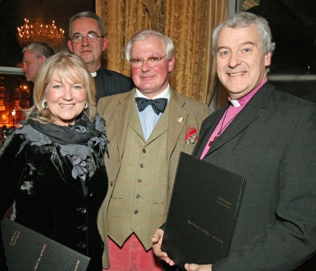 Thelma Mansfield, the Very Revd Dermot Dunne, dean of Christ Church, Donal
Robinson–Ryan, and the Most Revd Dr Michael Jackson, archbishop of Dublin and Glendalough at the launch of the Christ Church auction catalogue in the Shelbourne Hotel in early December 2011.