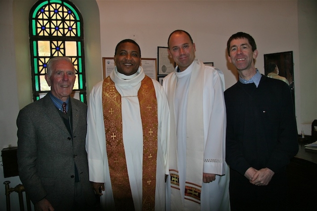 Pictured at the Irish Veteran Cyclists Association Annual Ecumenical Service in the Church of St George and St Thomas, Cathal Brugha Street, Dublin, were Donal O’Connell, IVCA President; the Revd Obinna Ulogwara, Rector; Fr Damian Farnon of the Immaculate Conception Catholic Church and William Parnell, IVCA Coordinator. 