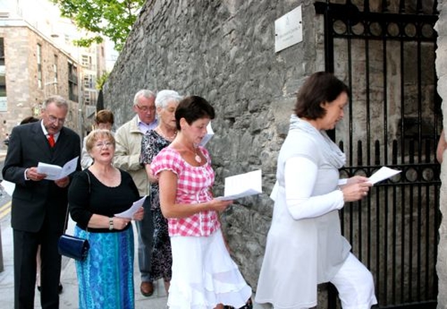 Parishioners proceed through the newly dedicated Smithfield entrance to St Michan’s Church.