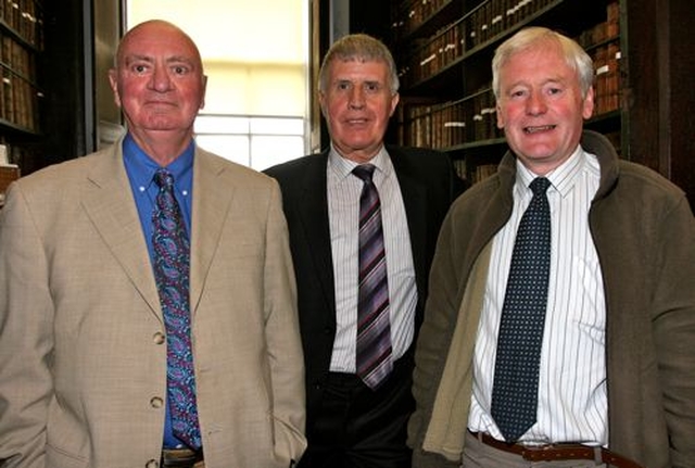 Librarian assistants at Marsh’s Library, Declan Synnott, John Keating and John Keaney at the opening of Marsh’s annual exhibition, ‘Marvel’s of Science – Books That Changed the World’.