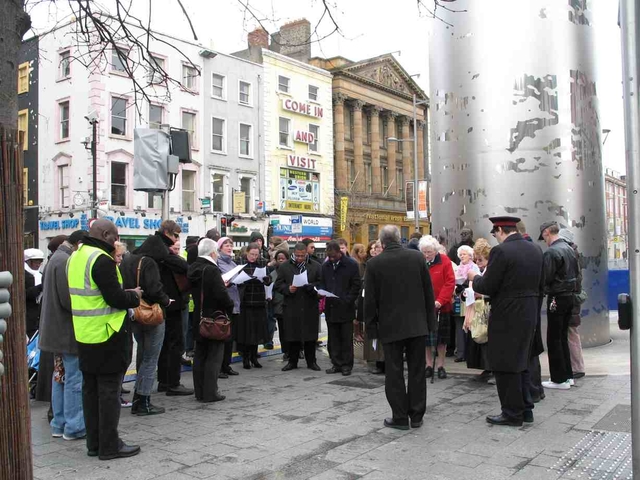 An Ecumenical Easter morning service by the Spire in Dublin’s O’Connell street. Worshippers from local Church of Ireland, Methodist and Salvation Army congregations participated.