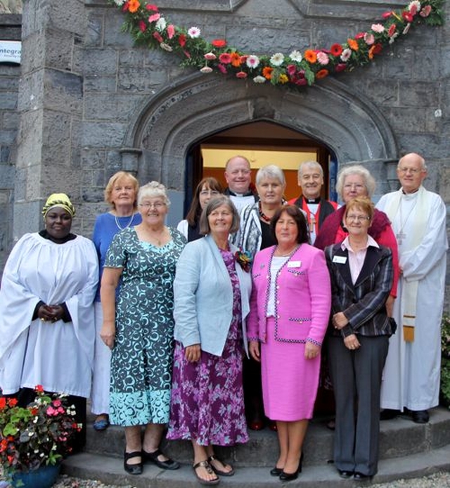 Muriel and Douglas Bailey and Janet Edgely outside St Maelruain’s Church, Tallaght, last night (Monday September 2) for the launch of the St Maelruain’s Flower Festival which takes place from September 26 to 29.