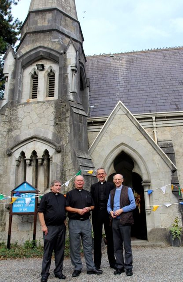 The Revd Terry Lilburn, Archdeacon Ricky Rountree, Dean Dermot Dunne and Fr John Wall following the Harvest Festival Evensong which rounded off Kilbride Church’s (Bray) Festival of Fruit and Flowers. 