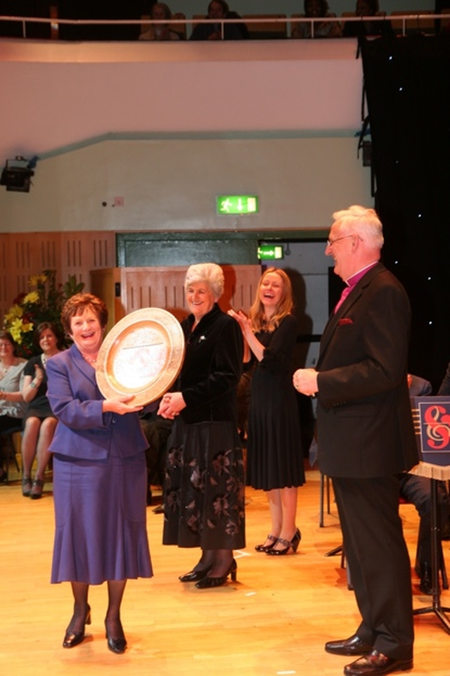 Avril Gillatt accepts the Diocesan Mothers' Union branch project challenge award on behalf of the Mothers' Union Branch of Narraghmore, Timolin, Castledermot and Kinneagh. Looking on are the three judges of the award, Margaret Crawford, All Ireland MU President, Ava Battles, Chief Executive Officer of the Carmichael Centre for Voluntary Groups and the Most Revd Dr John Neill, Archbishop of Dublin and Bishop of Glendalough.