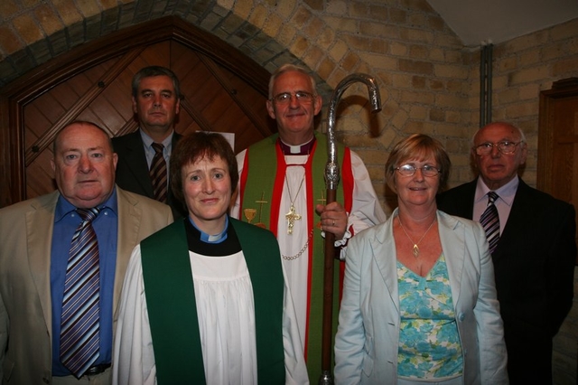 Pictured is the Revd Adrienne Galligan at her Institution as Rector of Crumlin and Chapelizod with the Archbishop of Dublin and the Churchwardens of the parish, (left to right) Finbar Dolan, David Taylor, Adrienne Walsh and Robert Noblett.