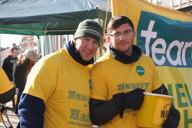 The Revd Rob Jones, Curate of CORE (left) and Nico Dowling of Atlas Language School collecting for the work of Tearfund in Haiti. The two were amongst those who undertook a 24 hour fast and sleep out to raise money to help those affected by the recent earthquake.