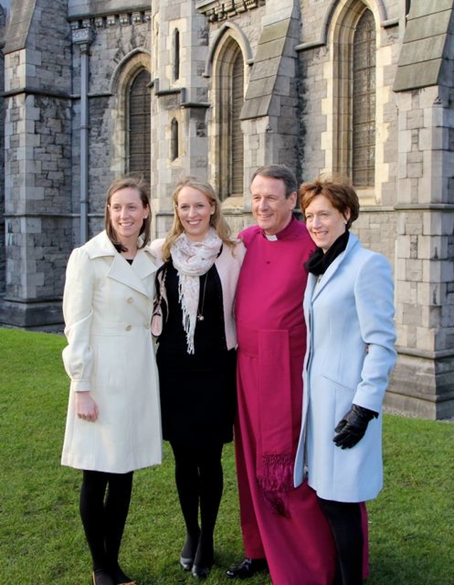 The new Bishop of Limerick, Killaloe and Ardfert, the Right Revd Kenneth Kearon with his wife, Jennifer and two of their daughters, Alison and Rachel, outside Christ Church Cathedral, Dublin, prior to the Service of Consecration on Saturday January 24. Their daughter Gillian was unable to be present. 