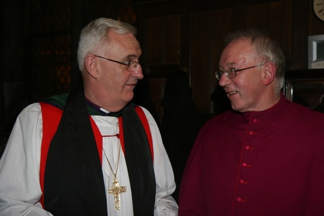 The Archbishop of Dublin, the Most Revd Dr John Neill (left) with the Roman Catholic Bishop of Clonfert, the Most Revd John Kirby in Christ Church Cathedral at the prayer of service for climate change.