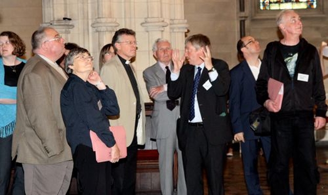 Historian Michael O’Neill describes the interior of Christ Church Cathedral to members of the Cathedral Library and Archives Association today (June 19) on the first day of the UK–based organisation’s three day conference in the cathedral.