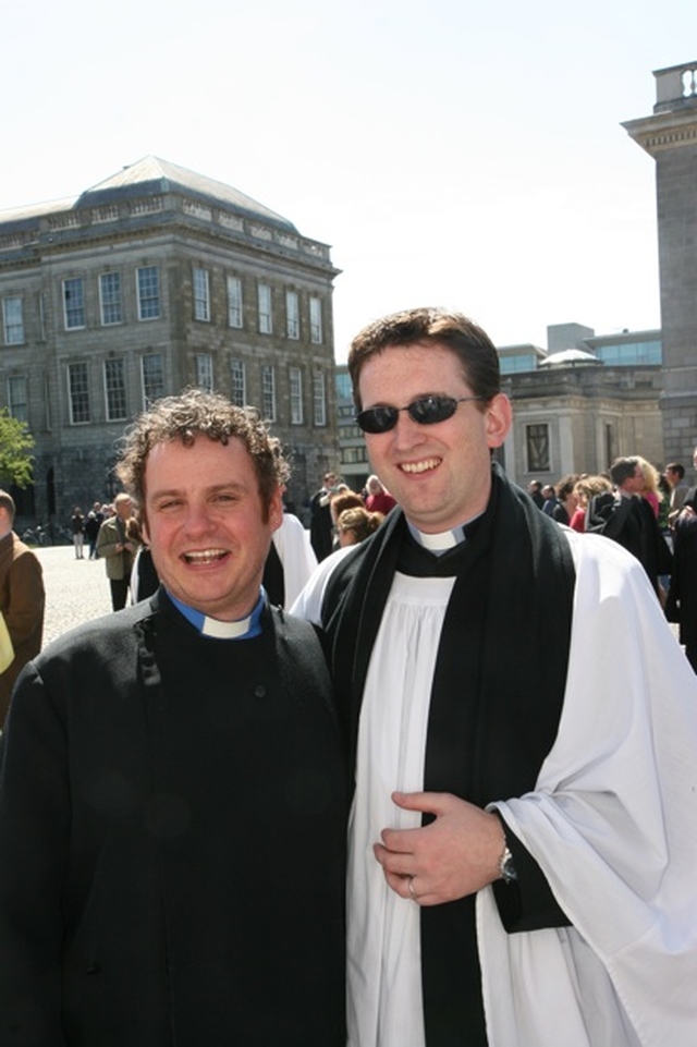 Pictured is the Chaplain of Trinity College Dublin, the Revd Darren McCallig (right) with his Methodist/Presbyterian counterpart, the Revd Julian Hamilton shortly after the service of Thanksgiviing and commemoration on Trinity Monday.