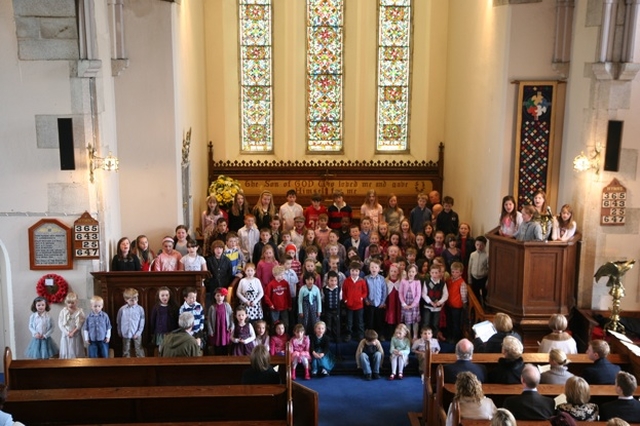 Pupils from Blessington No1 School singing at a service in St Mary's Church, Blessington to mark the official opening of their new school building.