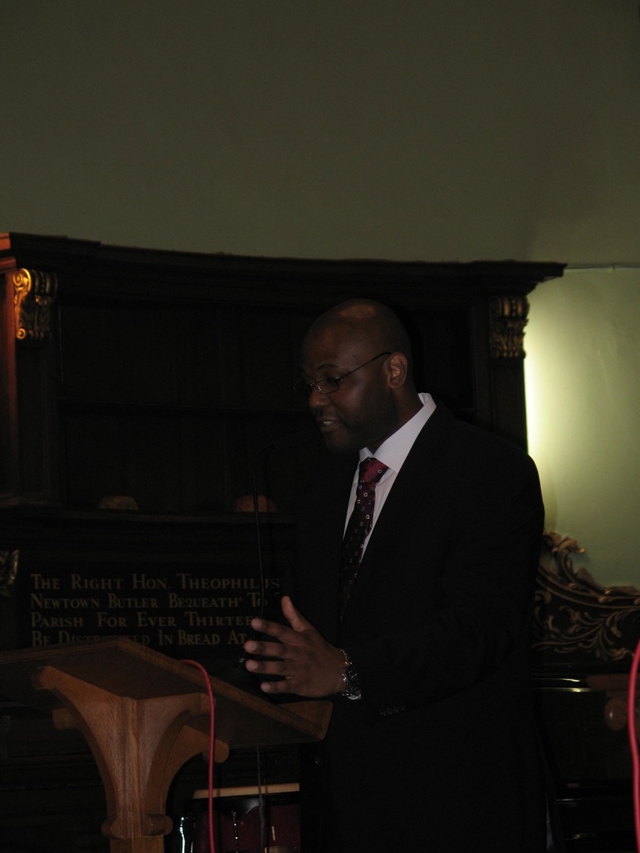 Pastor Jubulani Mwale of Solid Rock Pentecostal Church in Drogheda, speaking at a Prayer service for Zimbabwe in St Ann’s Dawson street.