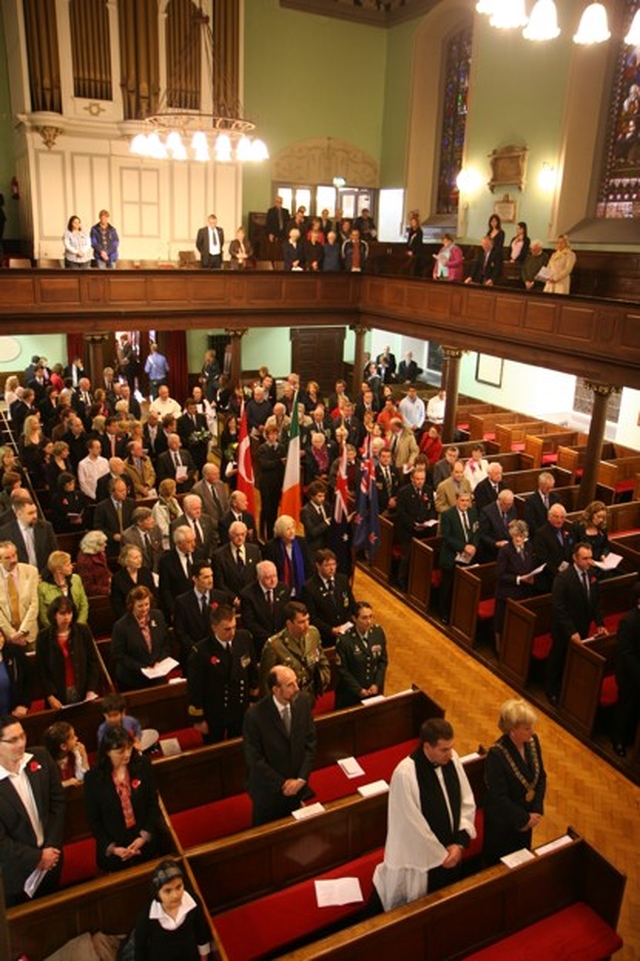 The procession of the flags at the service of commemoration and thanksgiving for ANZAC day organised by the New Zealand Ireland Association. The flags include the Irish, Turkish, Australian and New Zealand Flags.