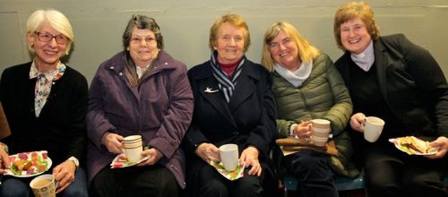 Florence Staunton, Hilda Plant, Betty Eagar, Jean Mackey and the Revd Ruth O’Kelly in Donoughmore for the institution of the Revd Neal O’Raw as the new Rector of Donoughmore and Donard with Dunlavin. 