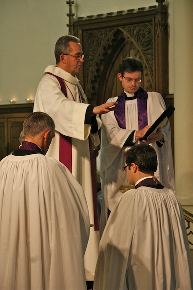 The Very Revd Dermot Dunne, Dean of Christ Church Cathedral and Guardian of Spiritualities, instituting the Revd Stephen Farrell as Rector of Zion Parish, Rathgar.