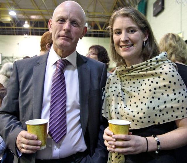 Trevor Garrett and Laura Murphy pictured following the service of institution of the new rector of Clontarf, the Revd Lesley Robinson, which took place in Mount Temple School on September 20. 