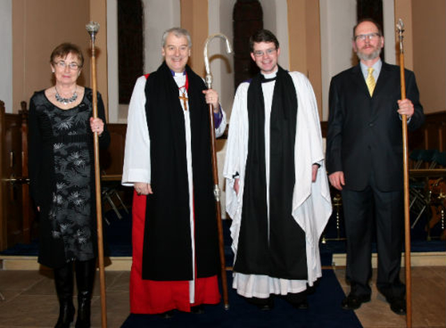 The new rector of Holy Trinity, Killiney, Revd Niall Sloane, with Archbishop Michael Jackson, People’s Warden, Joan Whyte and Rector’s Warden, Nigel Teggin.