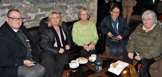 James Jack, Irene Monahan, Regina Essig, Jennifer Jack and Nuala Monaghan enjoy the reception in the Crypt following Choral Evensong which formed part of the first Foundation Day Celebrations of Christ Church Cathedral on the Feast of St Laurence O’Toole. 