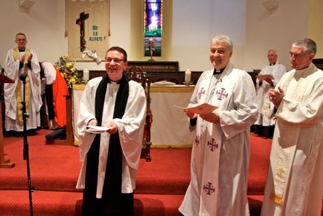 The Revd Arthur Young is welcomed as the new rector of Kill O’ The Grange at his institution on April 18. 