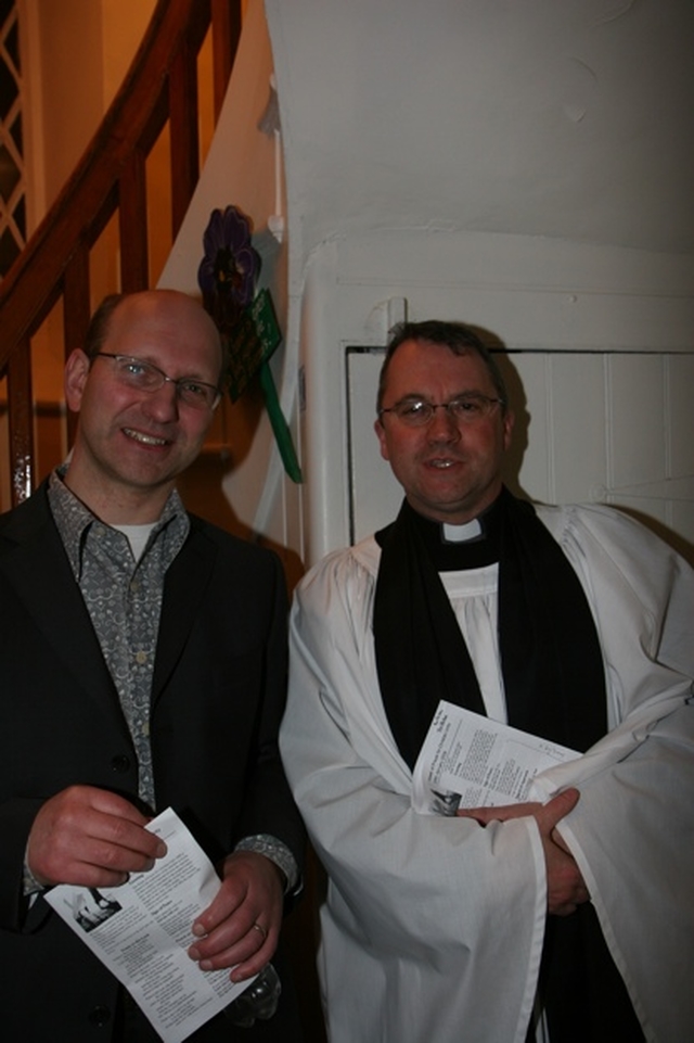 The Revd Ian Poulton, Rector of St Matthias' (right) with Roger Childs, Editor of Religious Programmes on RTE at an Ecumenical Service at St Matthias' Church, Killiney at which Mr Childs preached.