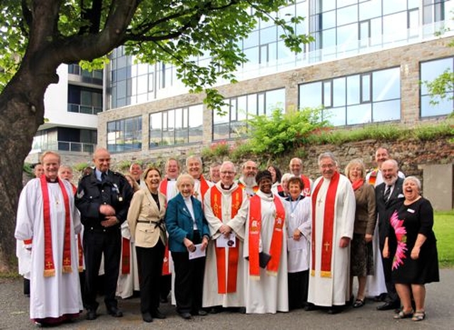 Archbishops, Bishops, Clergy and special guests outside St Michan’s Church, Dublin, following the service celebrating a new name and a new home for Us. (formerly USPG) on Wednesday May 29.