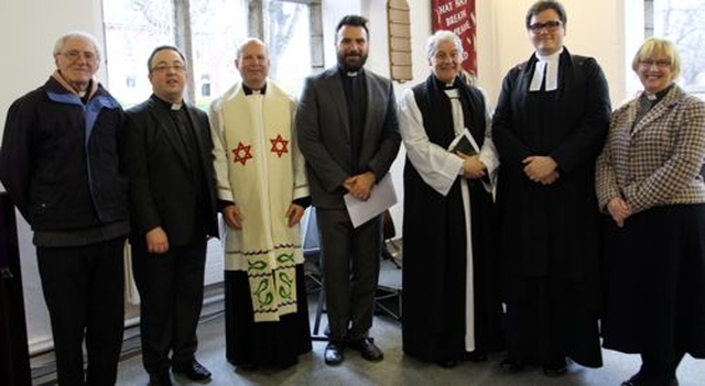 Canon Horace McKinley, who introduced ICON’s leader; the Revd Andrew Dougherty, Minister of the Methodist Centenary Church; Fr Kieran McDermott, PP Dundrum and Episcopal Vicar for Evangelisation and Ecumenism with the Archdiocese of Dublin; the Revd Eoghan Heaslip, ICON leader; Archbishop Michael Jackson, the Revd Stephen Farrell, registrar, and the Revd Heather Morris, Home Mission Secretary of the Methodist Church in Ireland at ICON Community’s launch service. 