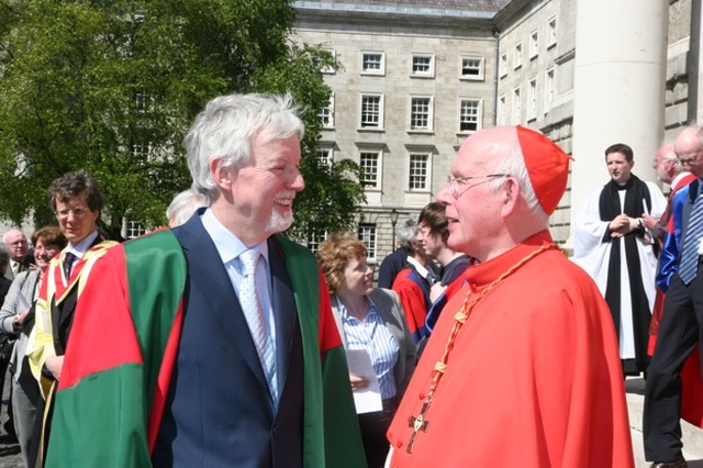 His Eminence Sean Cardinal Brady with the Provost of Trinity College, Dublin Professor John Hegarty during the Cardinal's visit there to preach at the Trinity Monday service of Thanksgiving and Commemoration