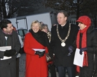Rónán Mullen, Independent Senator; Éanna Ní Lamhna, TV and radio personality; Gerry Breen, Lord Mayor of Dublin; and Sister Stanislaus Kennedy of Focus Ireland, who all read at the event, pictured at the Ecumenical Carol Singing in front of the Mansion House, Dawson Street, Dublin. 