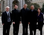 Dr Kerry Houston, Director of Chapel Music at TCD and Treasurer of the Dublin University Far Eastern Mission; the Revd Darren McCallig, Dean of Residence and Church of Ireland Chaplain at Trinity College Dublin in the Trinity College Chapel; the Revd Peter Koon, Provincial Secretary General of the Hong Kong Sheng Kung Hui (Anglican Province of Hong Kong); Elder Fu Xianwei, the Chairperson of National Committee of Three–Self Patriotic Movement of the Protestant Churches in China; and Professor Linda Hogan, Vice Provost of Trinity College Dublin in Trinty College on March 19 during the visit of Elder Fu to Dublin. 