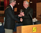 Cathaoirleach of Dun Laoghaire Rathdown County Council, Cllr John Bailey presents Dean–Elect of St Patrick’s Cathedral, Canon Victor Stacey, with a piece of crystal to commemorate his 17 years as rector of Dun Laoghaire.