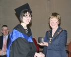 Noreen Flynn, Vice-President of the Irish National Teachers Organisaiton, presenting Linda McMahon with the Vere Foster Medal at the Church of Ireland College of Education Graduation.
