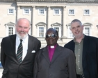 The Rt Revd Christopher Senyonjo of Uganda with Senator David Norris (left) and David McConnell (right) outside Leinster House, Dublin. The Bishop is a supporter of gay rights in his native country and is in Ireland at the invitation of Changing Attitude Ireland.