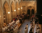 The clergy and lay readers assembled in Christ Church Cathedral for Chrism Eucharist and the commissioning of Lay Ministers and the new Director of Lay Ministry.