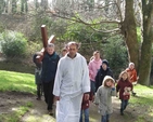 Tim Weldon, a parishioner of St Patrick’s Church, Powerscourt (Enniskerry) playing the role of Jesus at the Ecumenical Procession of the Cross on Good Friday through Enniskerry, Co Wicklow from the Roman Catholic to the Church of Ireland Churches. Behind him is ‘Simon of Cyrene’.